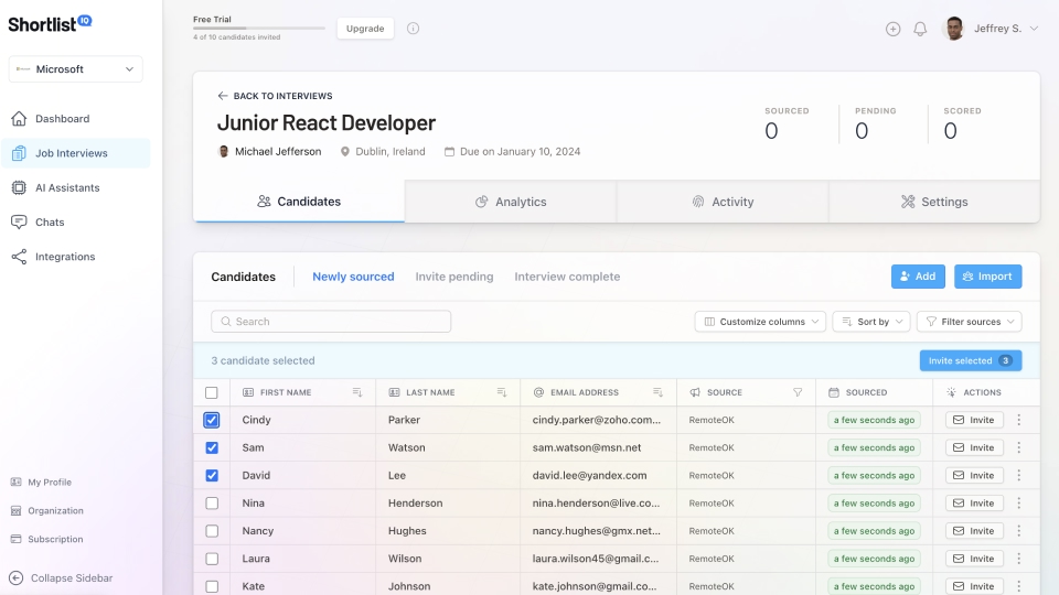 shortlistiq dashboard