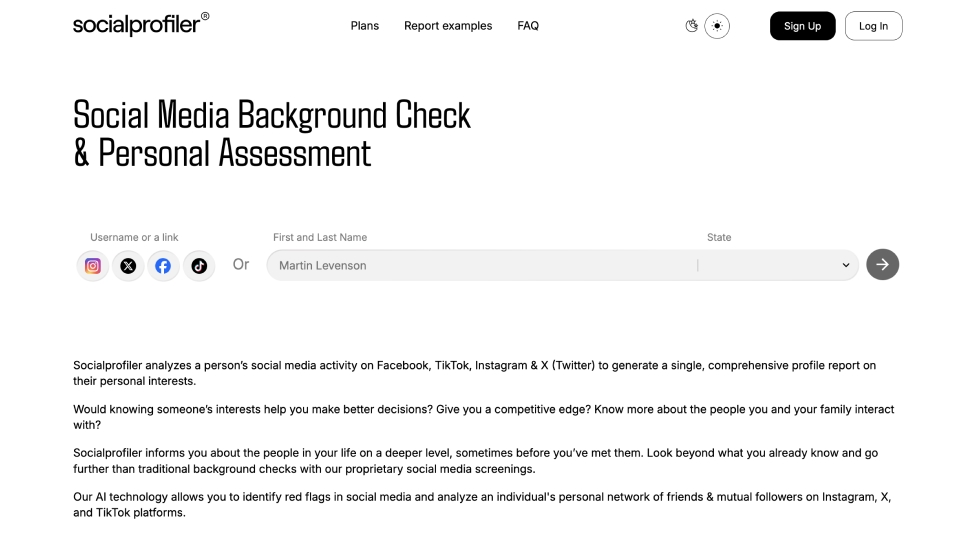 socialprofiler screenshot